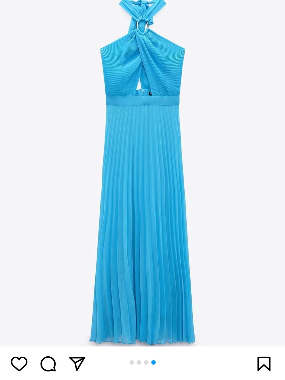 Zara Turquoise Halter Pleated Maxi Dress